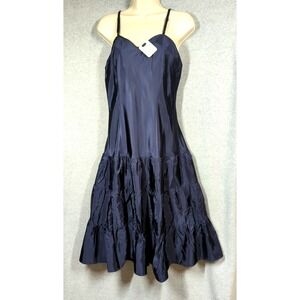 Vintage Long Length Taffeta Slip Dress 34 Lucy Larcom NWT Tiered Ruffles Blue